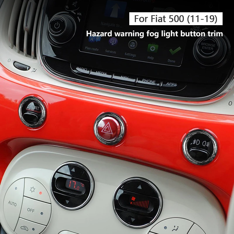 

Для Fiat 500 2008-2023 Abarth 595 2012-2023 Углеродное волокно SPORT Предупреждающие огни о опасности Кнопка размораживания окна Рамка Кольцо Наклейка