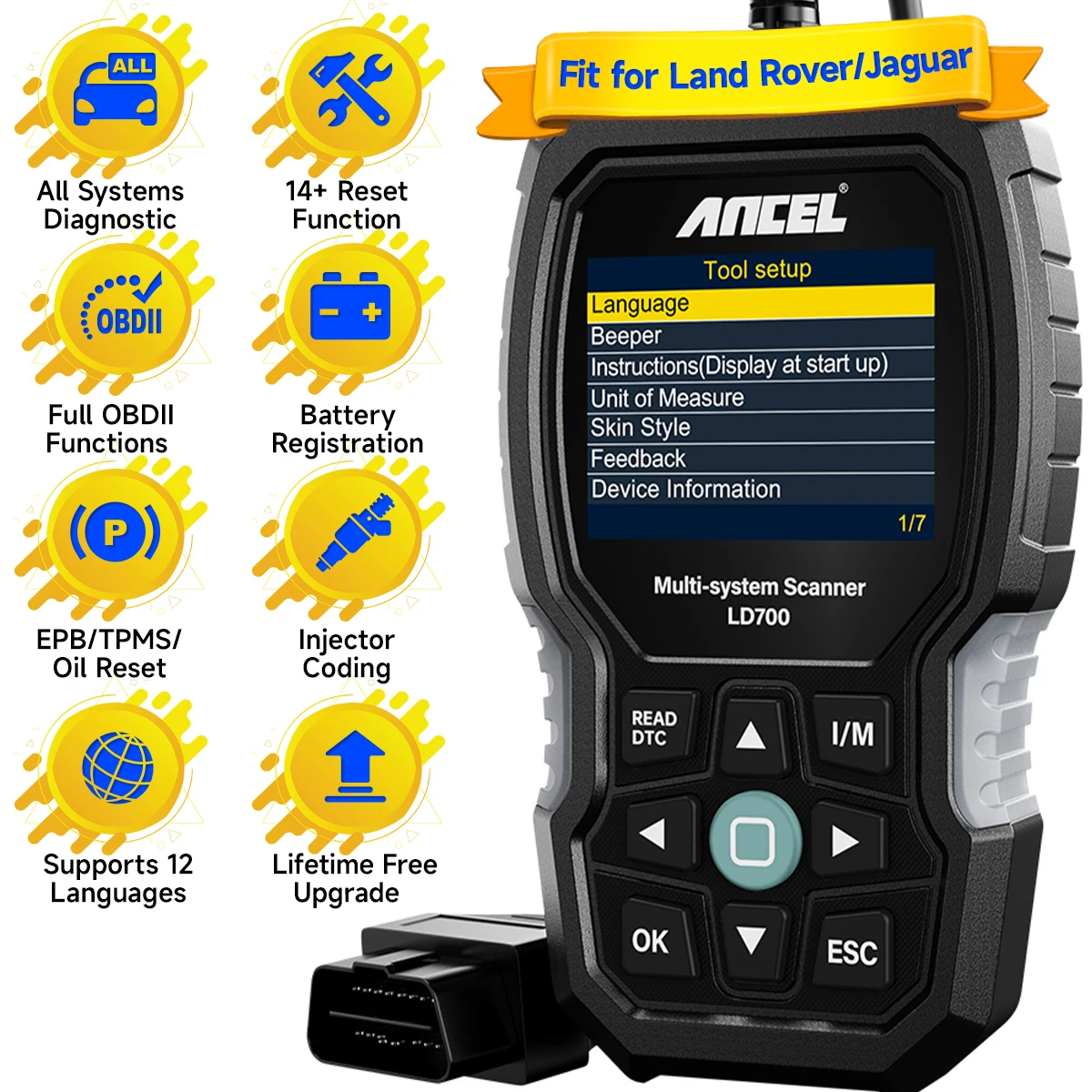 ANCEL LD700 для Land Rover Jaguar автомобильный инструмент для диагностики всей системы OBD2 сканер EPB BMS DPF ABS TPMS сброс масла OBDII считыватель кодов