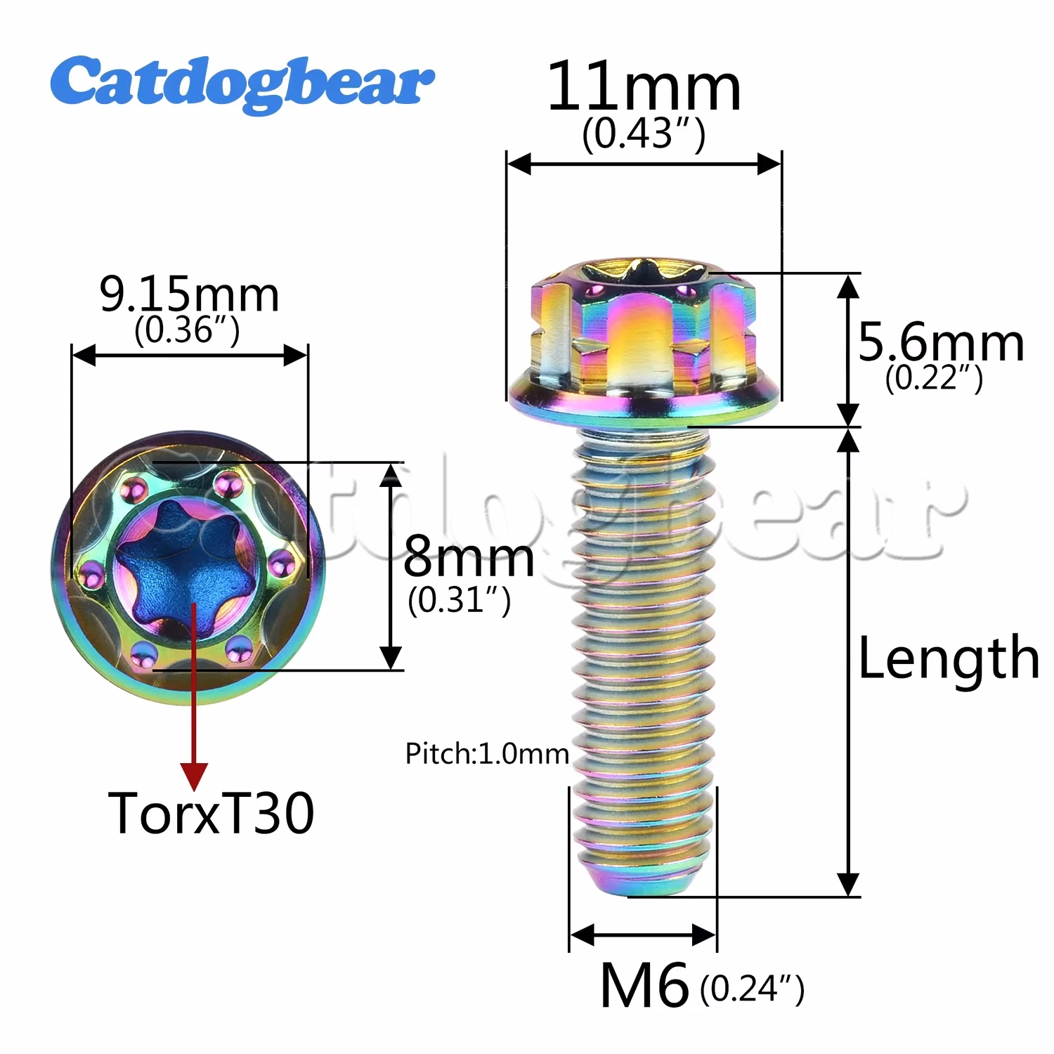 Catdogbear 4PCS Flange Head Titanium Bolts M6 x10 15 20 25 30 35 40 45 50mm Torx T30 for Motorcycle Modification Screws