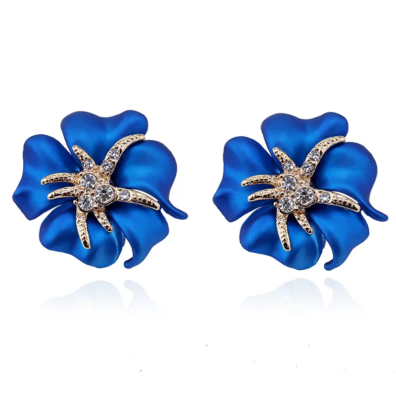 AliExpress Amazon, superventas transfronterizo, aleación, pintura en aerosol con incrustaciones de diamantes, tachuelas de flores tridimensionales, pendientes al por mayor