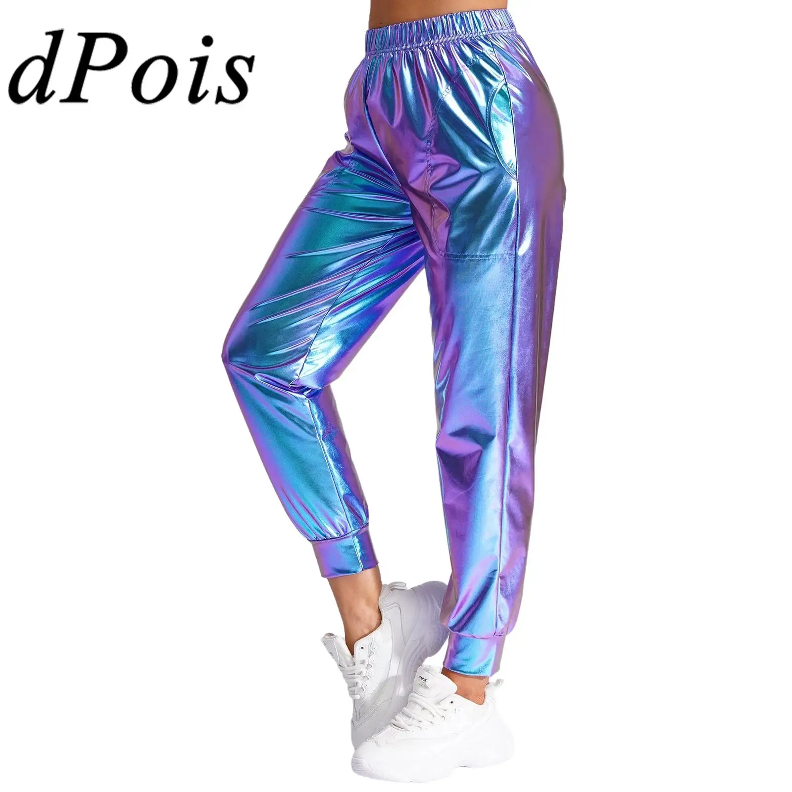 Pantalon métallique brillant taille haute pour femme, Costume de danse moderne, Mode, FjStreetwear, Hip Hop, Sheen Jazz, Wlwear