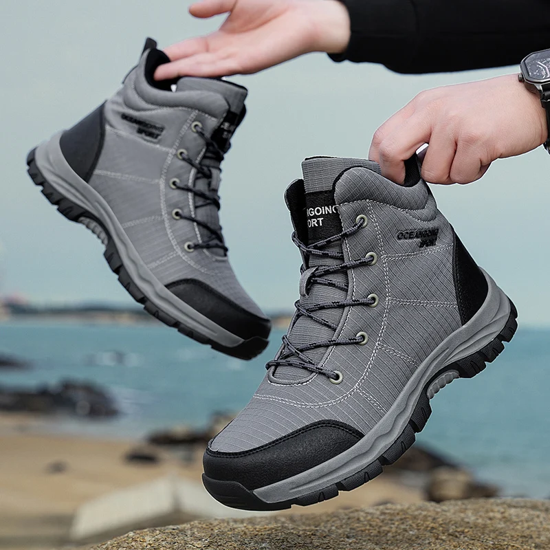 2024 Winter Boots Men Sneakers Fashion High Top Climbing Hunting Shoes Lace-up Outdoor Hiking Boot Ankle Boots Size39-48 Plush