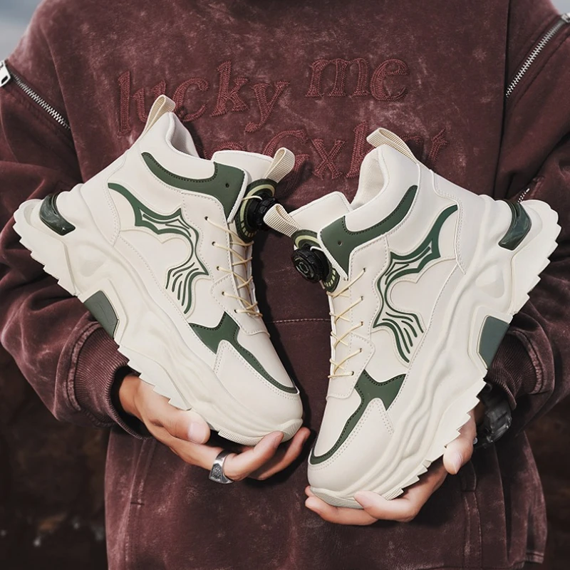 

Four-season Thick-soled Color-blocked Round-toed Flat-top Mid-top Fashionable Men's Outdoor Swivel Buckle Design Fashion Boots