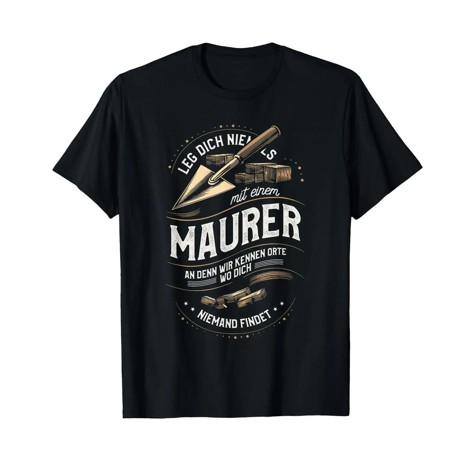 Leg dich nie mit einem Maurer an T-Shirt, Vintage-Waschung, Grafikdruck, bequemes, dehnbares Mode-Top für den Alltag, Streetwear