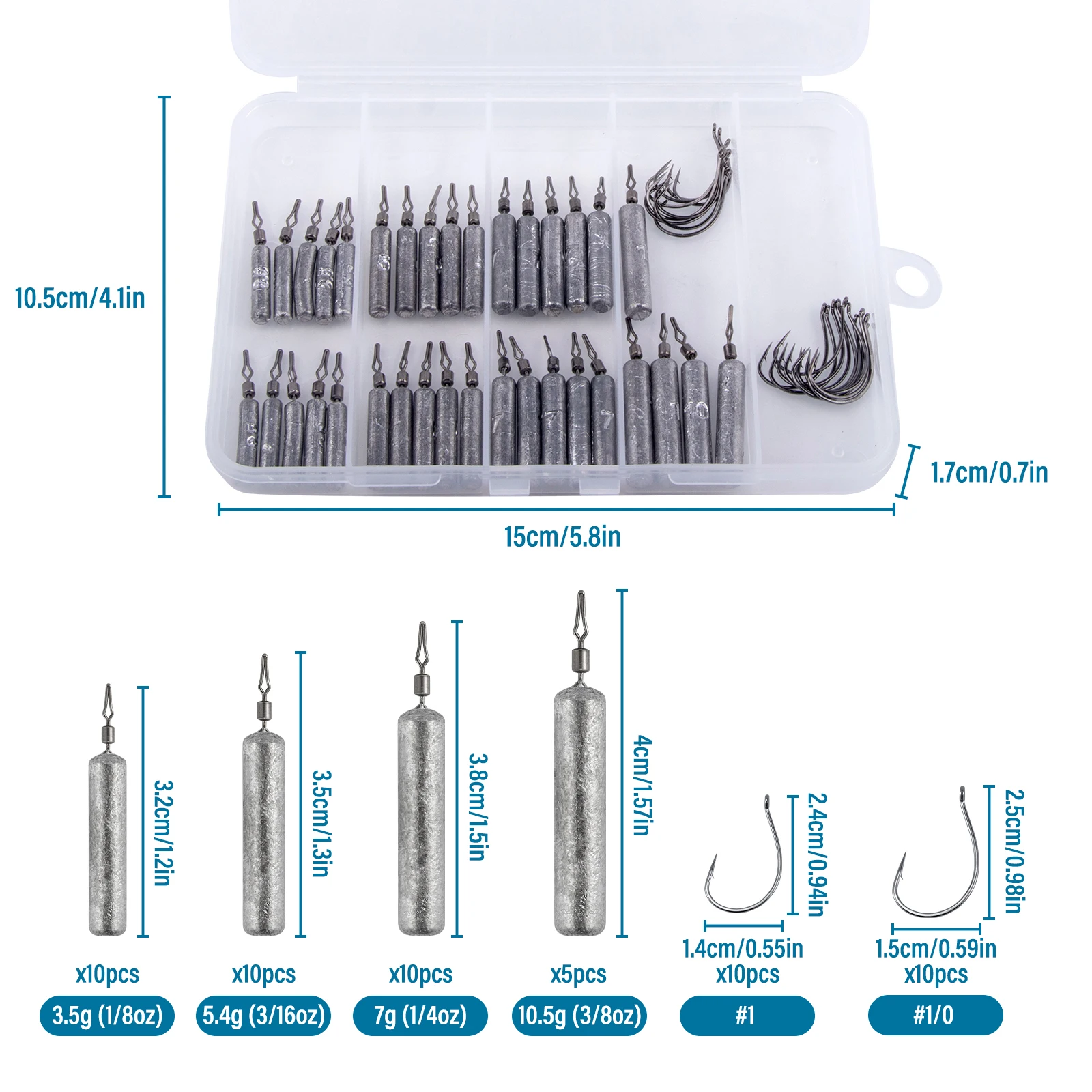 bass fishing hooks and weights 55/100pcs Drop Shot Weight and Hook Kit for Drop Shot Rig Bass Fishing  Weight Assortment Included Wacky Hooks Cylinder Sinkers