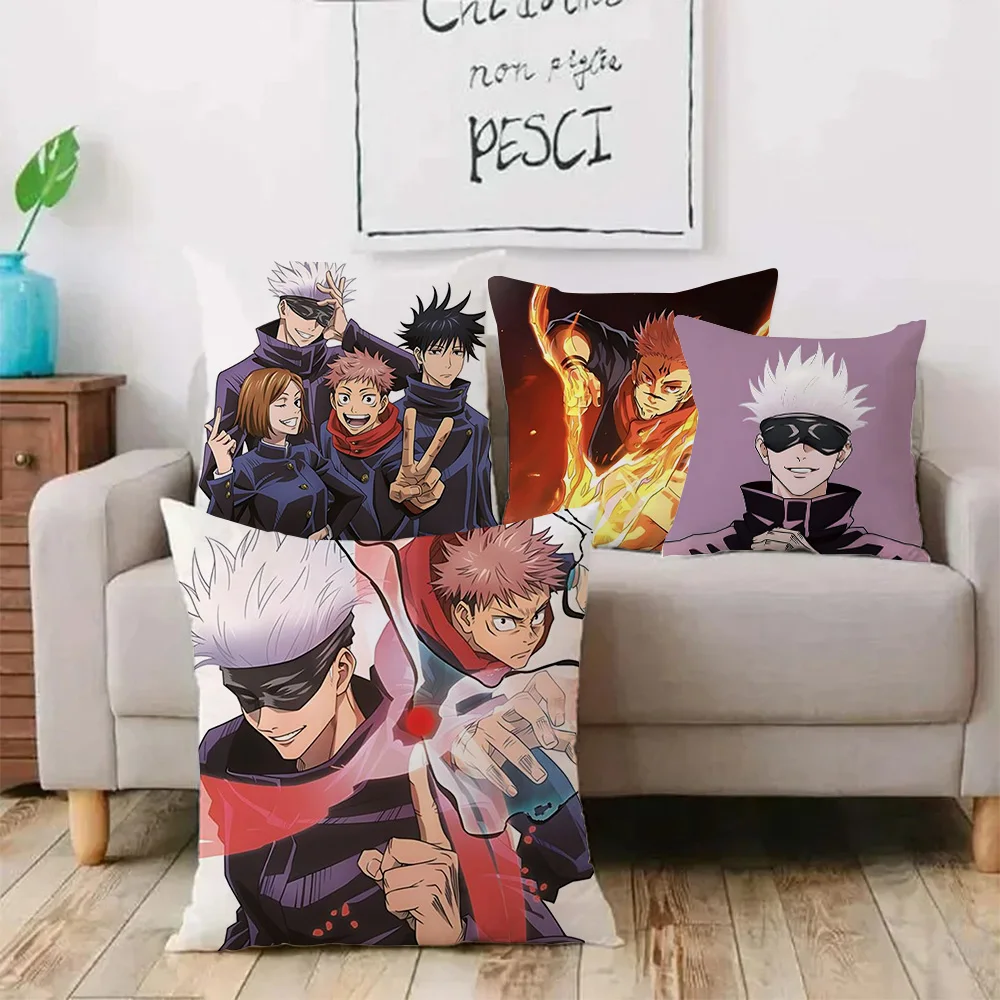 Pillow Covers J-Jujutsu K-KaisenS Gojo Satoru Cartoon Sofa Decorative Home Double-sided Printing Short Plush Cute Cushion Cover