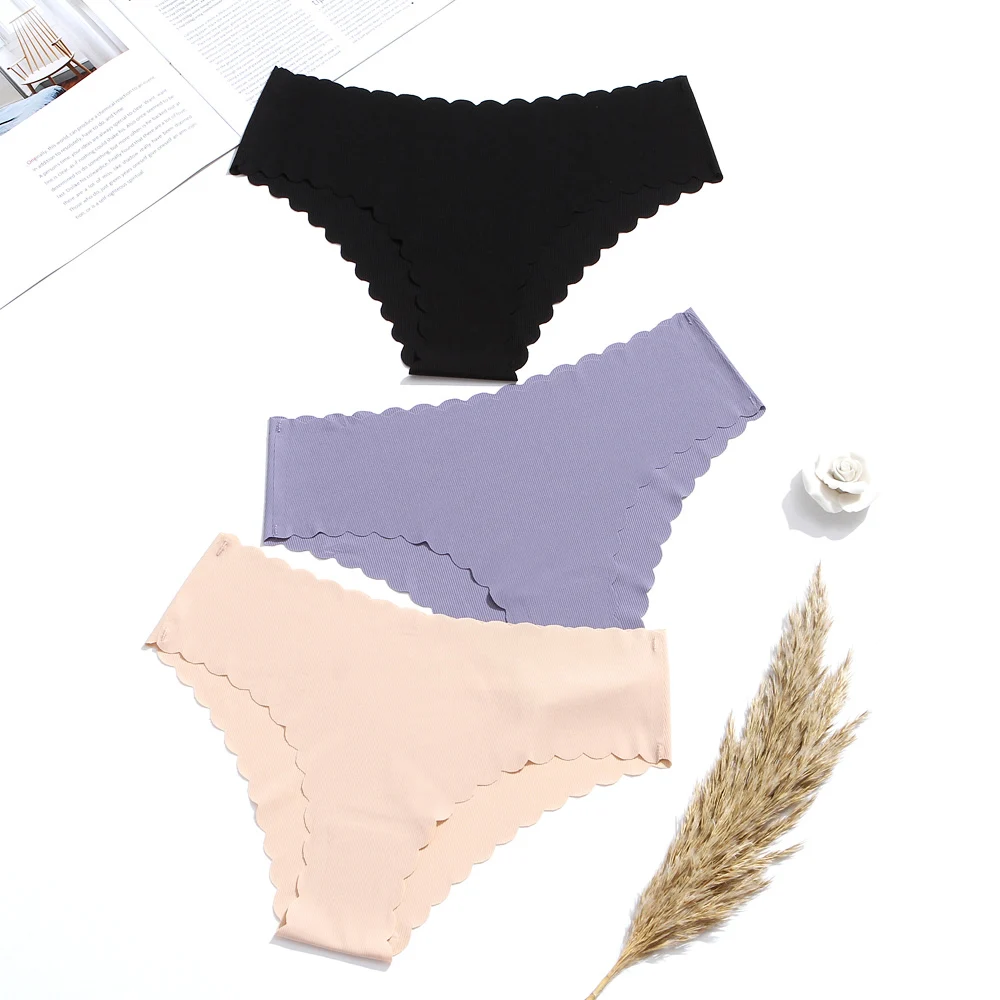 3 Pcs Seamless Ladies Simple Women\'s Low Waist Bikini Briefs Sports Girls Underwear Plus Size XS-L