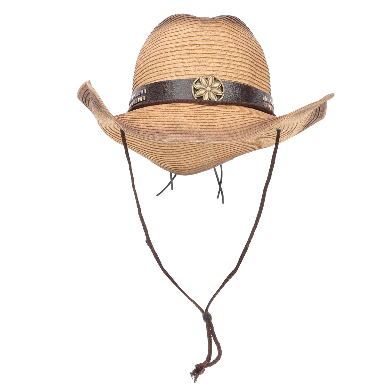 Cappello da cowboy da donna alla moda in paglia a tesa larga Protezione solare estiva Cappello da viaggio da donna Cappelli Fedora occidentali Cappelli da cowgirl da donna