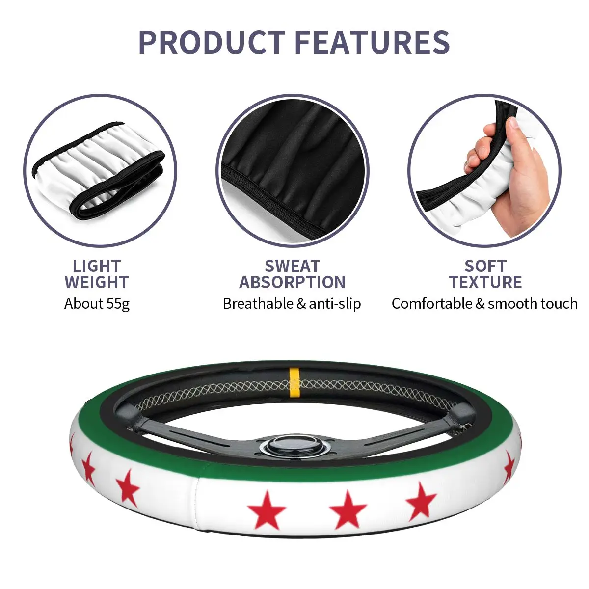 Syria Flag Syrian Car Steering Wheel Cover 38cm Elastic Steering Wheel Protective Cover Fashion Car-styling Car Accessories view 4