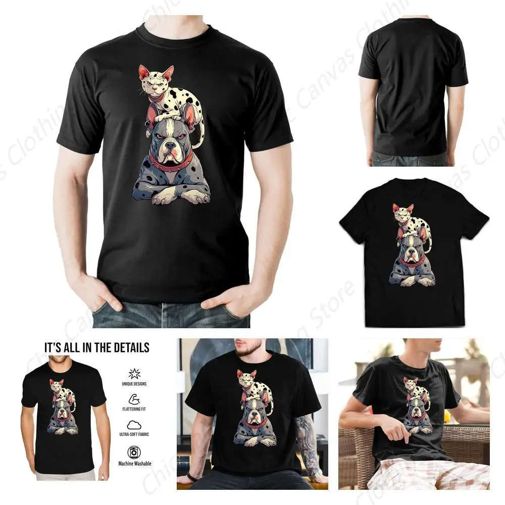 

Men's Dog Tattoo T-shirt Fun Cool Short Sleeve Round Neck Pattern T shirt Men's Pure Cotton Breathable Short Sleeve