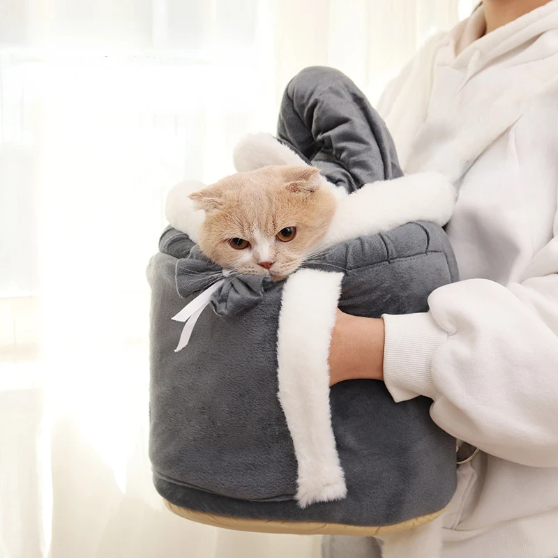 Warm Pet Carrier Bag Small Cat Dogs Backpack Winter Plush Pets Cage for Outdoor Travel Pet Hanging Chest Bags 6kg Load-bearing