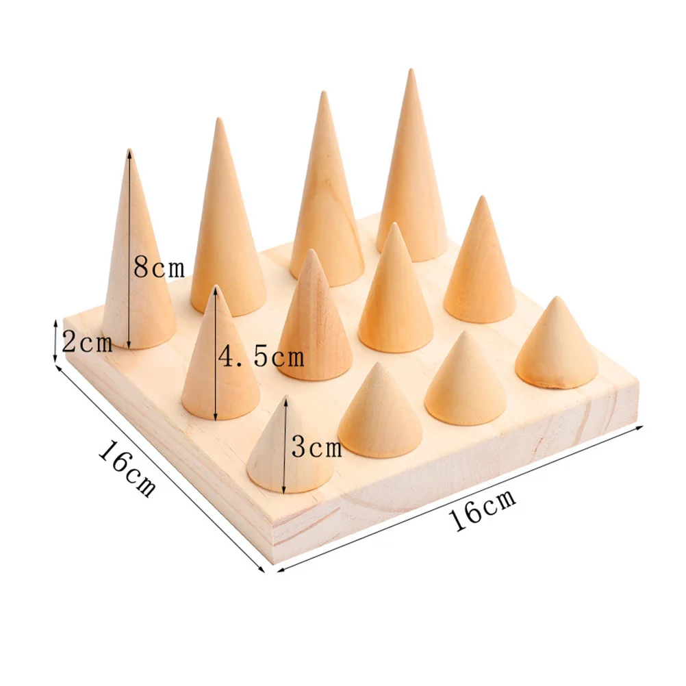 12 Cone Wooden Ring Display Organizer Storage Rack Elegant Jewelry Jewelry Holder Perfect for Retail and Personal