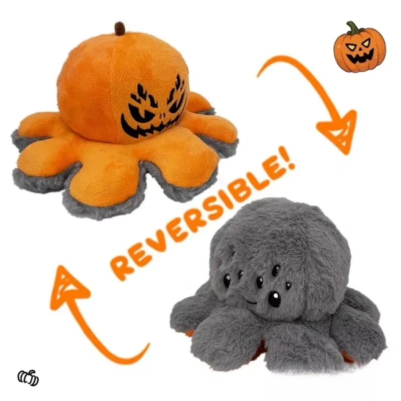 Halloween Pumpkin Octopus Doll Plush Toy Creative Flip Pumpkin Double-Sided Face Change Family Decoration Plush Holiday Gifts