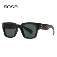 SO&EI Trending Square Rivets Men Sunglasses Fashion Punk Gradient Shades UV400 Women Dark Green Sun Glasses