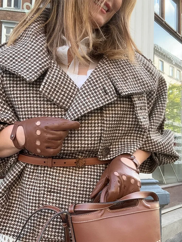 

Клетчатая куртка с длинными рукавами, женская двубортная куртка с воротником-стойкой, свободные пальто с карманами, повседневные уличные женские универсальные новые куртки