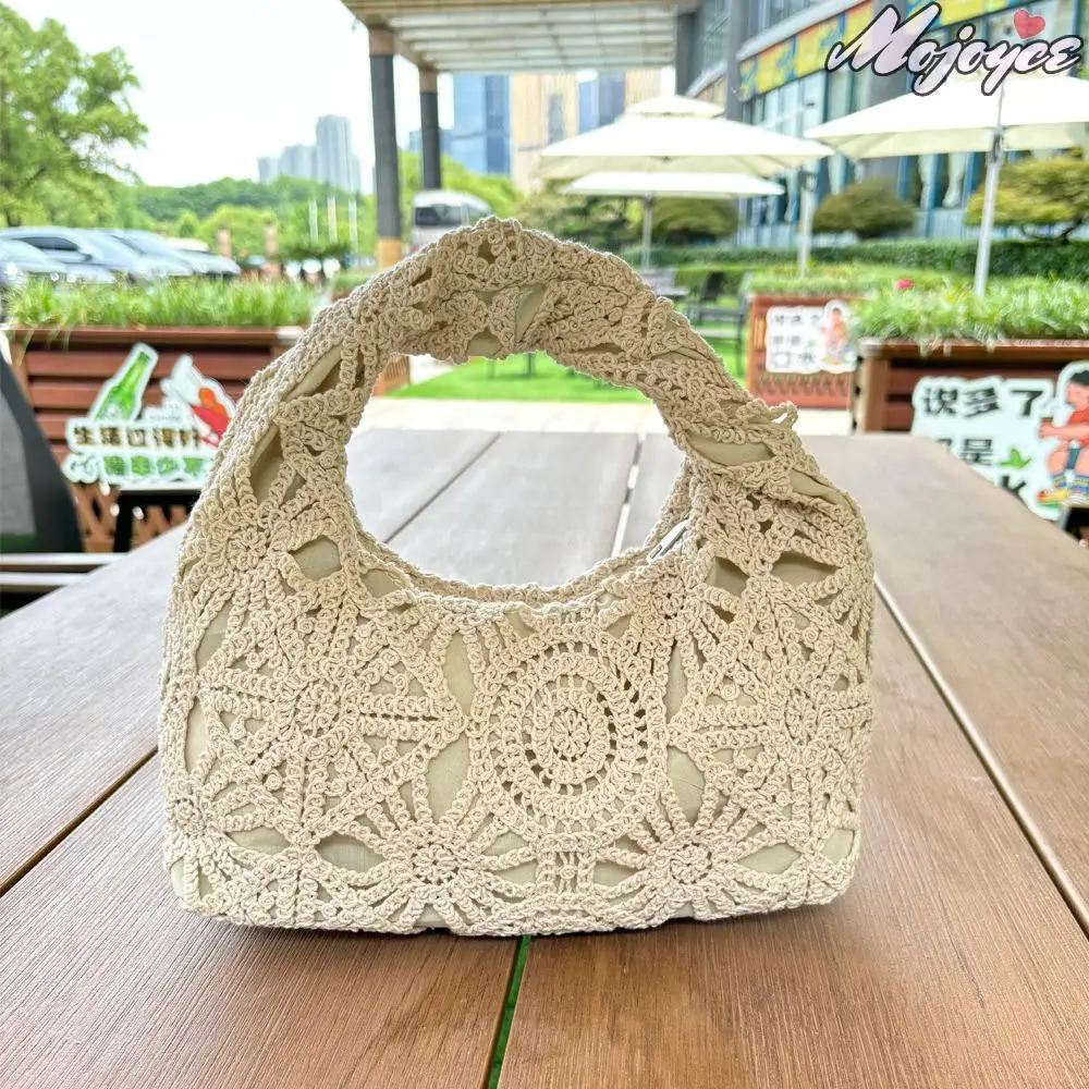 

Lace Hollow Underarm Pouch Crochet Shoulder Bag Boemia Knitted Beach Clutch Purse Woven Handbag Handmade Vacation Boho Tote Bag