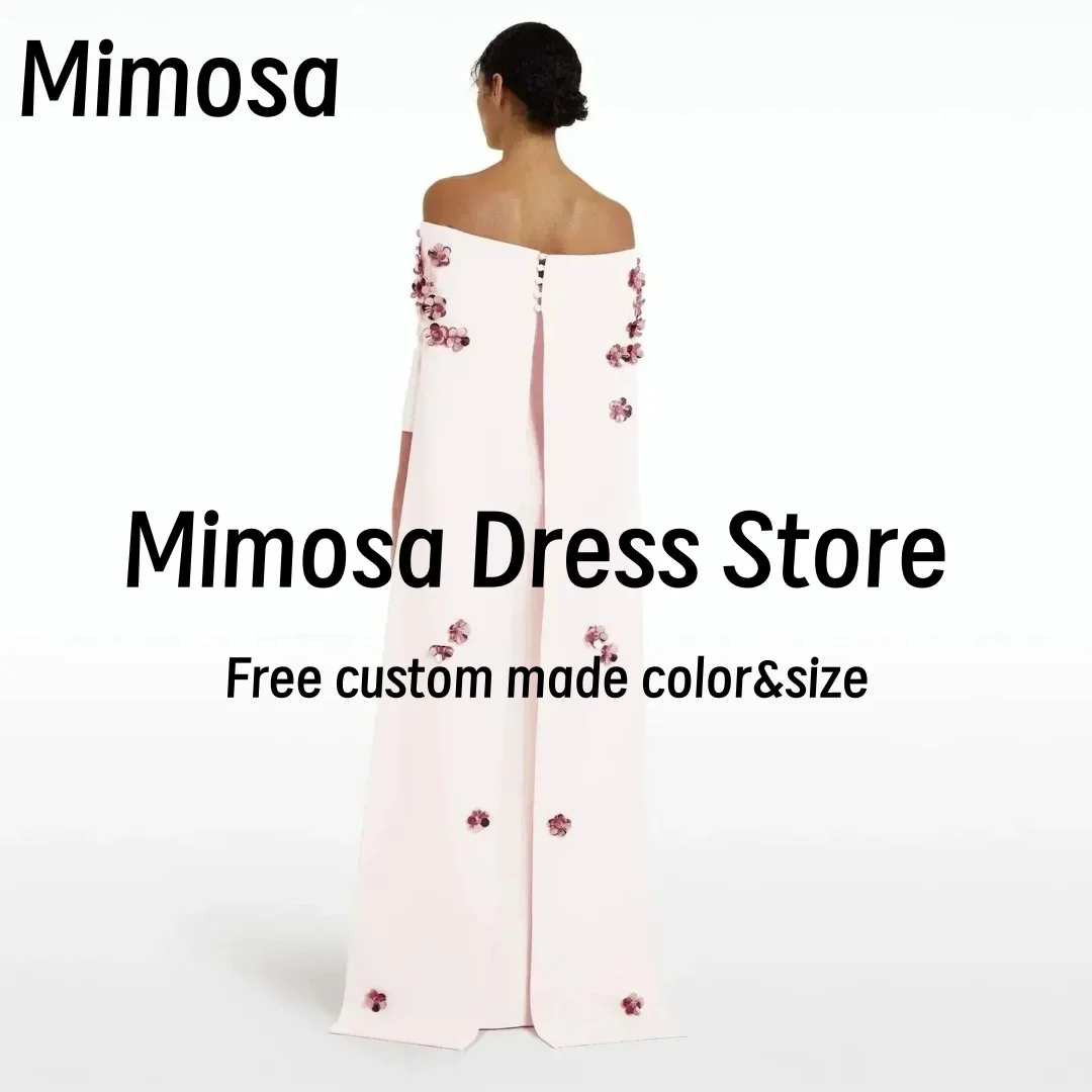 Mimosa Boat Neck Evening Dresses 3D-Flowers Half Sleeves Prom Party Dress Buttons Back Wraps Vestidos Des Noches Customized