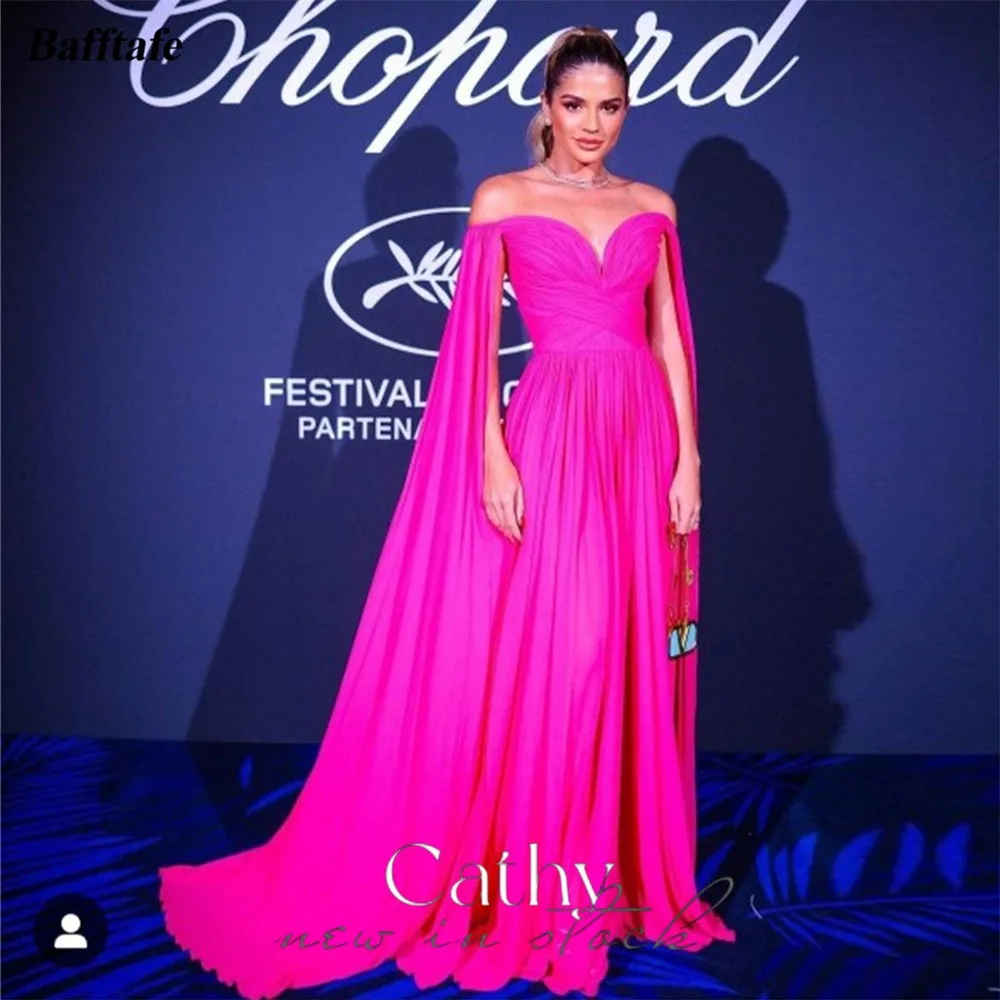 

Cathy Hot Pink Prom Dress 2024 Off the Shoulder A-line Chiffon vestidos de fiesta Elegant Sweep Train Side Split فساتين السهرة