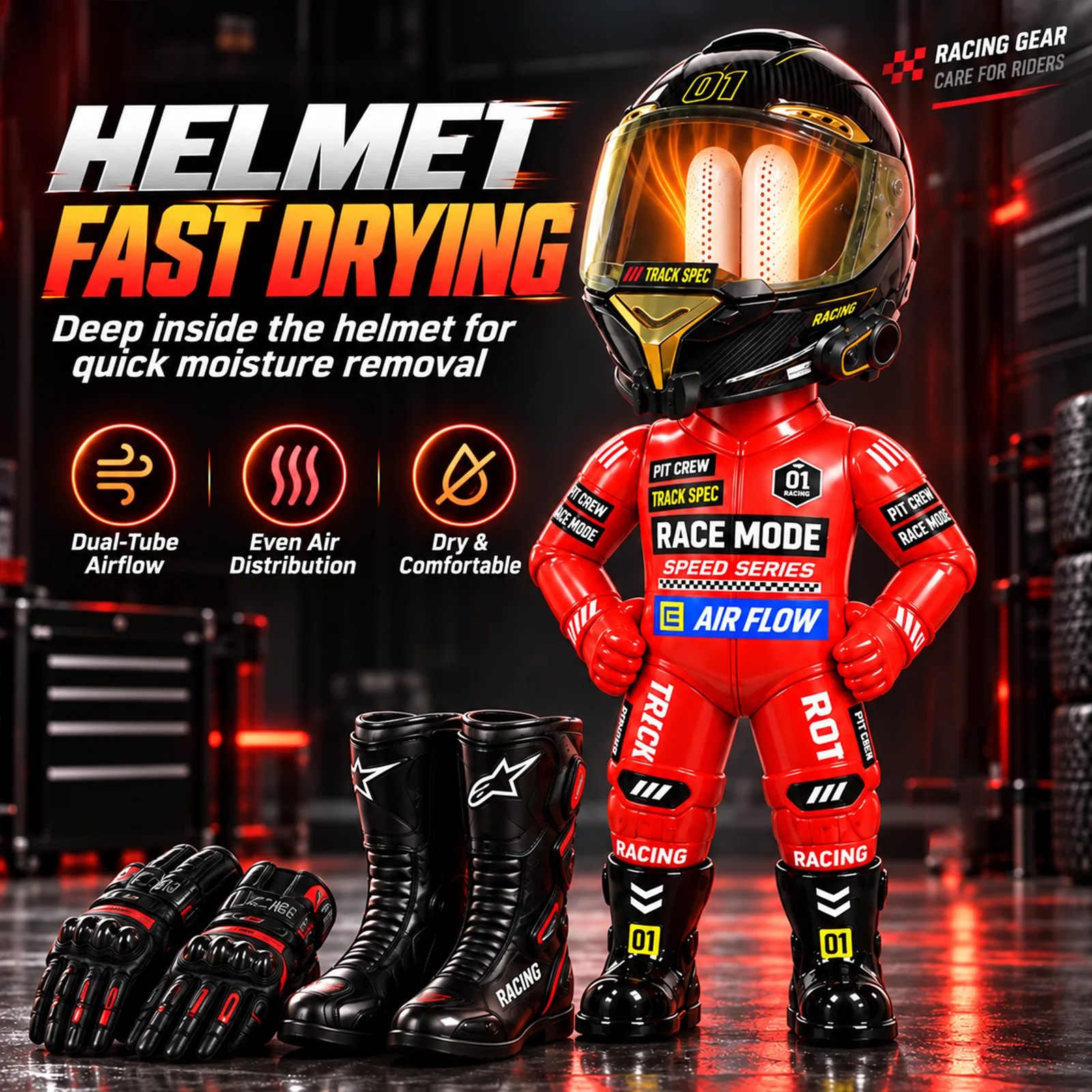 バイク用ヘルメット乾燥機、レーシングピットクルー風デザイン、 - Riding Gear のレビューと価格