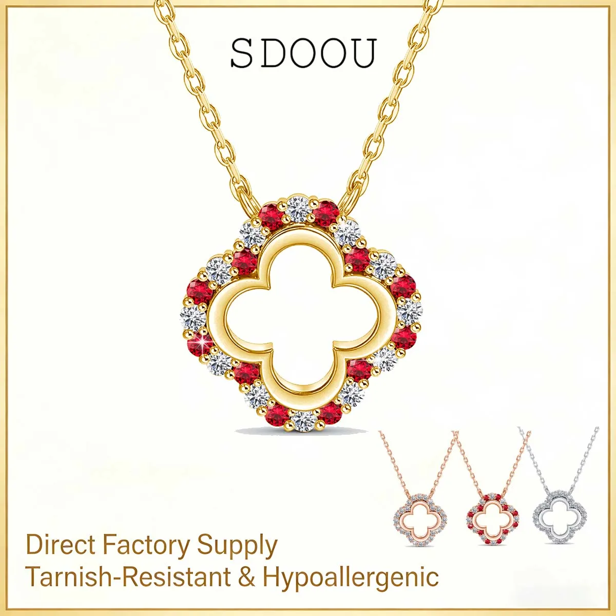 

SDOOU Classic D VVS1 Moissanite Necklace 925 Sterling Silver Red Corundum Lucky Pendant Clavicle Chain Jewelry Gift for Women