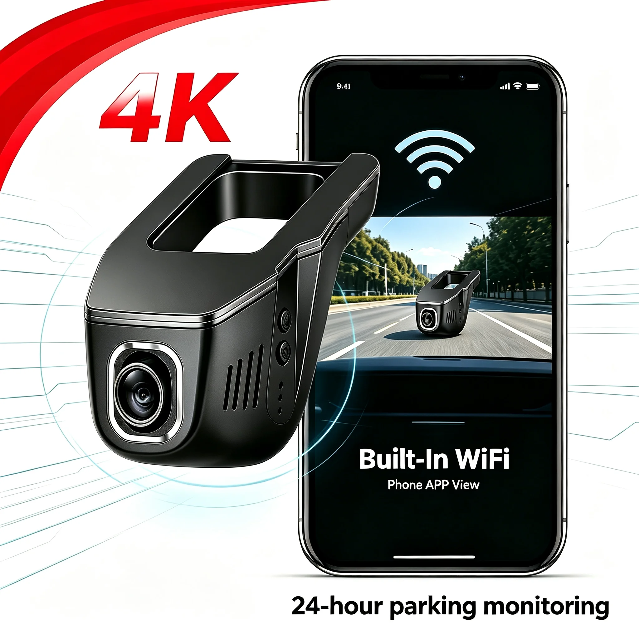Global Version Dash Cam 4K 1920X1080P WDR F1.8 Aperture Voice Prompt Car DVR Wi-Fi 6 Support 24H Parking Mode APP