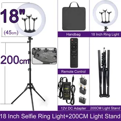 18 inch Ring Light With Phone Holder Lamp No Tripod For Live Video Streaming Round Big 14 Inch 36 45 200Cm Stand 110-220V