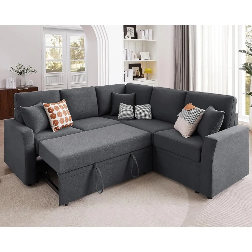 

Sofa Bed, 85 Inch Reversible L Shape Couch with Pull Out Beds & Storage Seat, Oversized Sectional Sleeper Bed for Living, Sofa