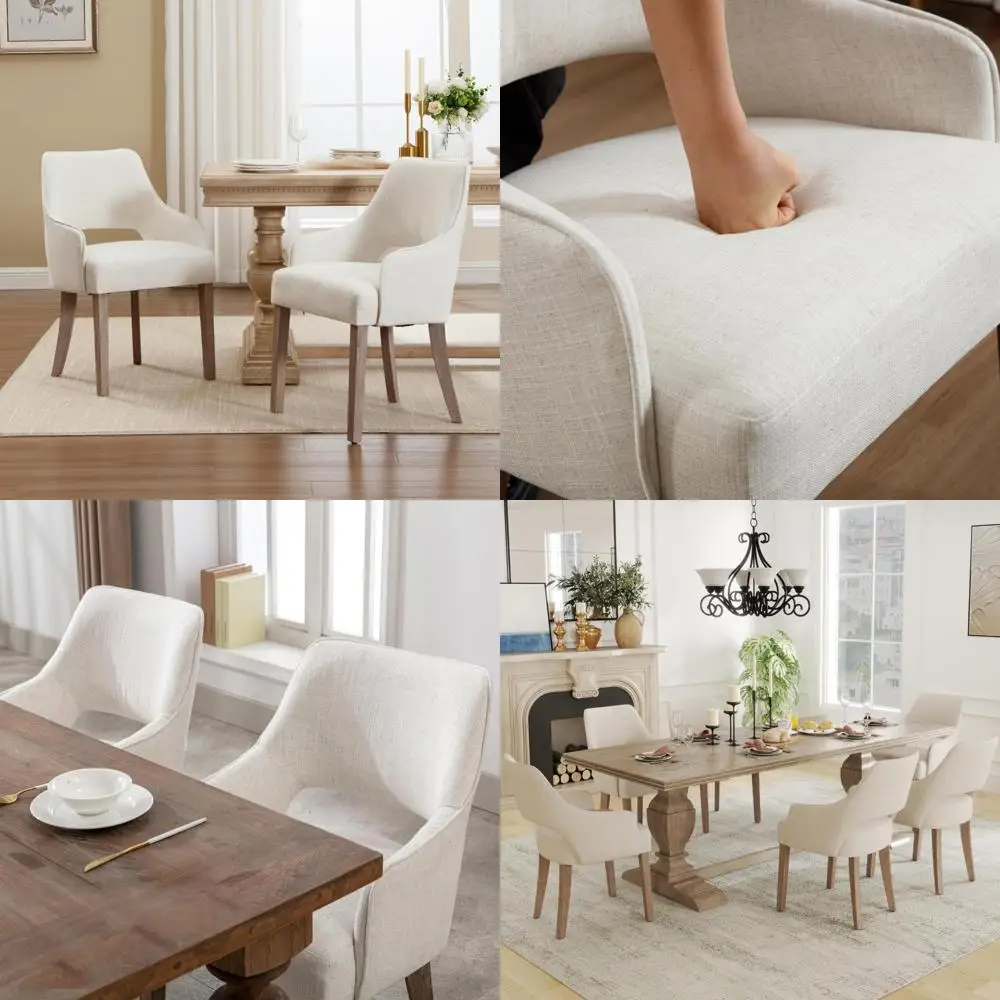 Pair of Linen-Covered Dining Chairs with Hollow Backrests and Padded Seats for Kitchen or Restaurant Use