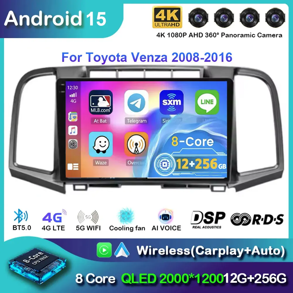 

Автомобильное радио Android 15 для Toyota Venza 2008-2016 GPS NAVI BT 2DIN 4G WIFI Мультимедийный стерео видеоплеер Головное устройство QLED LTE 5G
