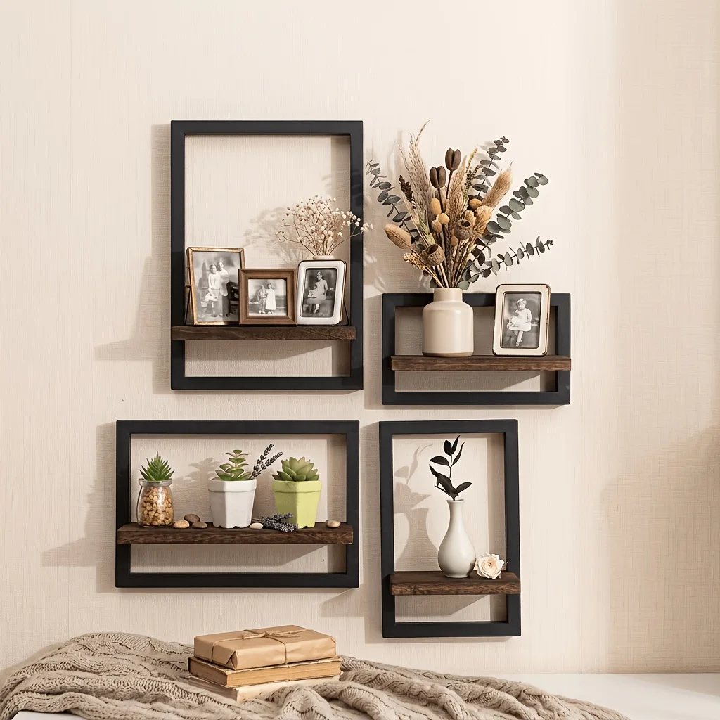 Rustic Wood Floating Shelves Set of Four