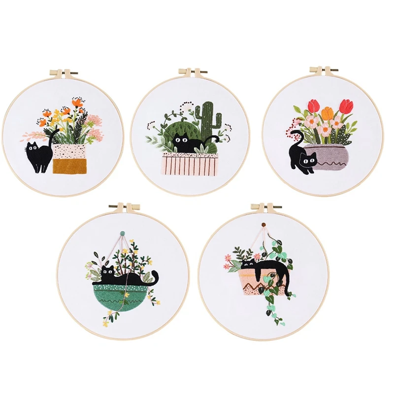 

5 Sets Embroidery Set Kit For Beginners Adults , Hand Embroidery Kit Embroidery Set For Beginners