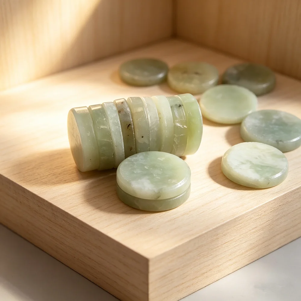 Natural Xiuyan Jade Stone Round Slice For Jewelry Making Ring Serpentine Rock Serpentinite Cutting Crafts Home Decoration Stone