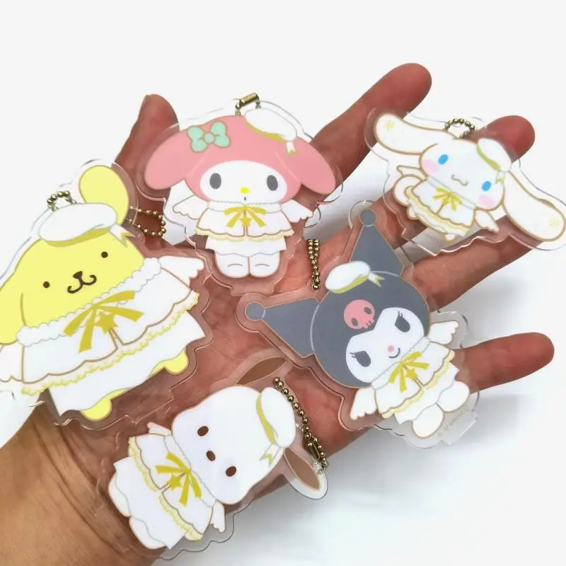 Sanrio Cartoon Acrylic Pendant Mymelody Cinnamoroll Kuromi Pompom Purin Package Keychain Anime Action Toy Figures Model for Kids