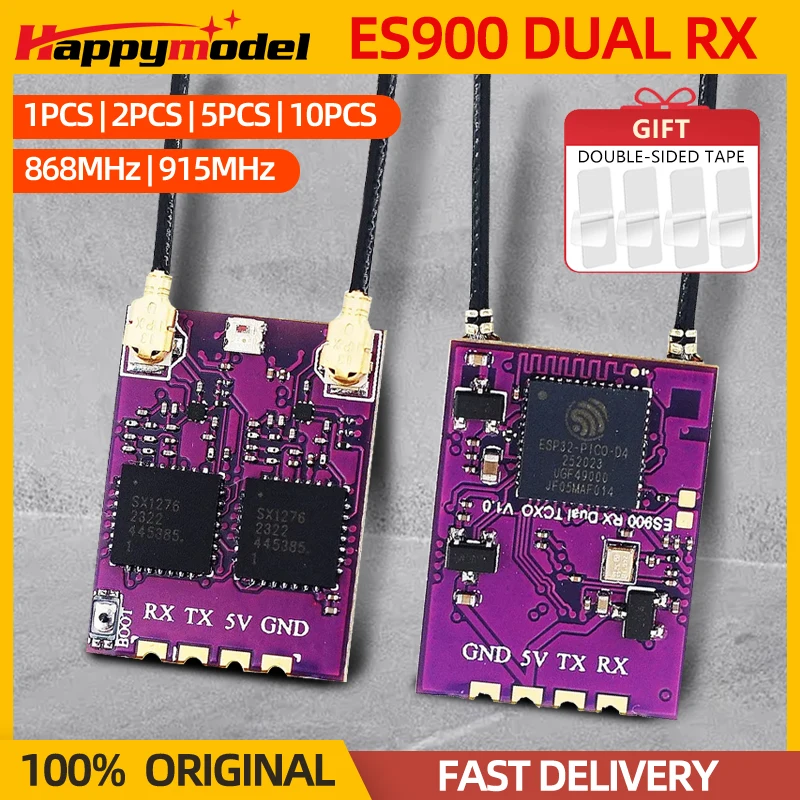 1/2/5/10PCS Happymodel ES900 Dual RX ELRS Diversity Receiver 915MHz 868MHz Built-in TCXO For RC Airplane FPV Long Range Drone