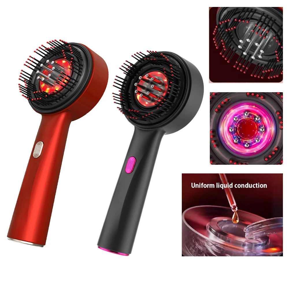 

3-режимная электрическая щетка для восстановления волос с инфракрасным светом, акупунктурный массаж головы, против выпадения волос, жидкий масляный аппликатор, уход за волосами