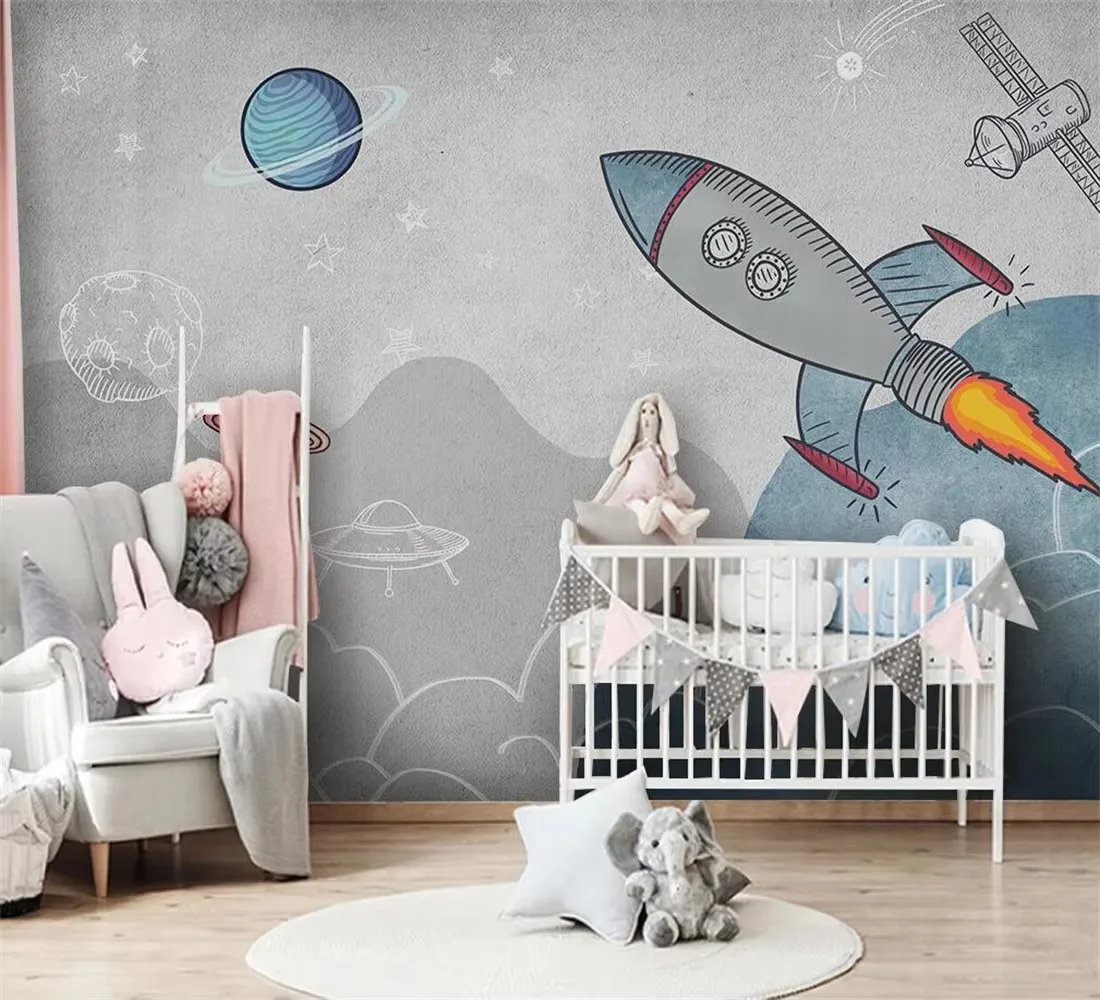 

Custom 3d wallpaper Cartoon Rocket background wall living room bedroom children room decoration mural papier peint 3d wallpaper