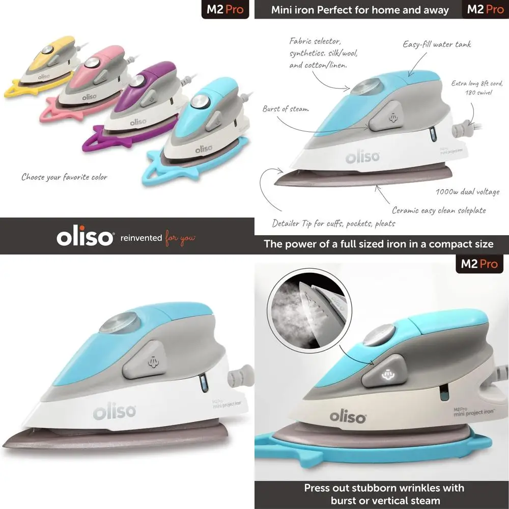 

Компактный дорожный утюг мощностью 1000 Вт с двойным напряжением для шитья, квилтинга и рукоделия - керамическая пластина, острый наконечник, бирюзовый цвет