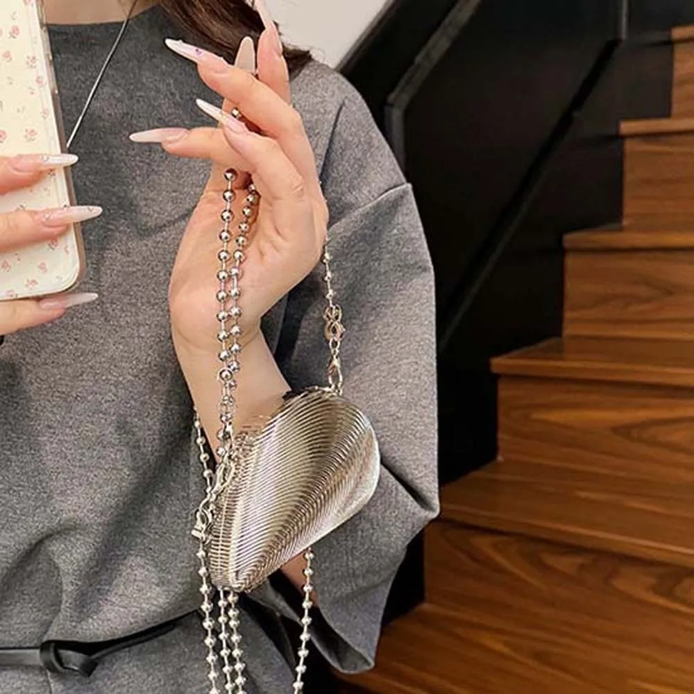 

Сумка на плечо, элегантная банкетная сумка на цепочке, серебряная 3D металлическая сумка в виде ракушки, роскошный водонепроницаемый женский клатч