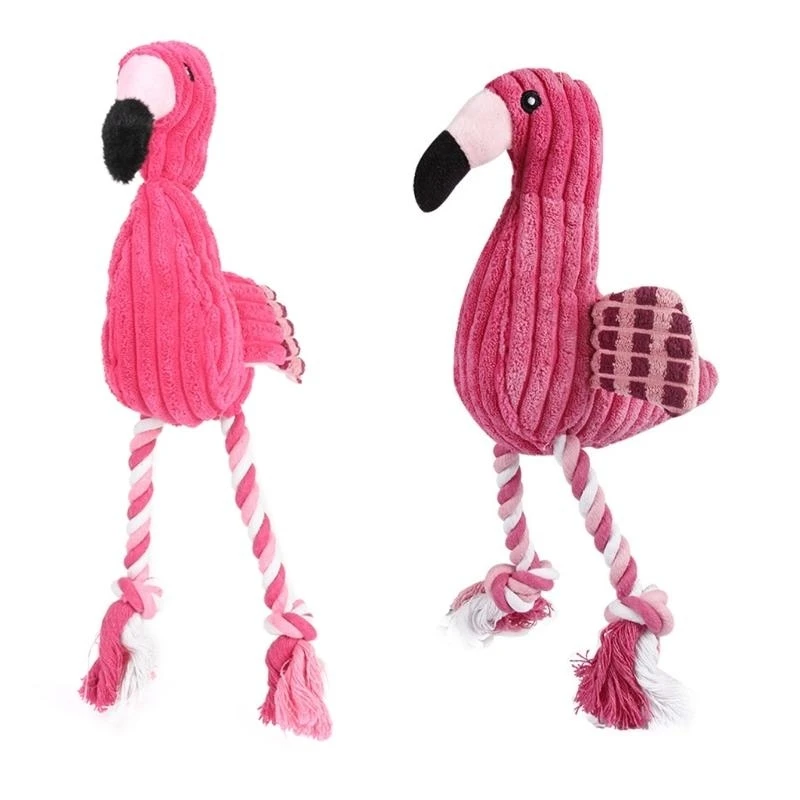 Flamingo Plush Small Large Dogs Squeak Toy Cotton Rope Resistant Puppy