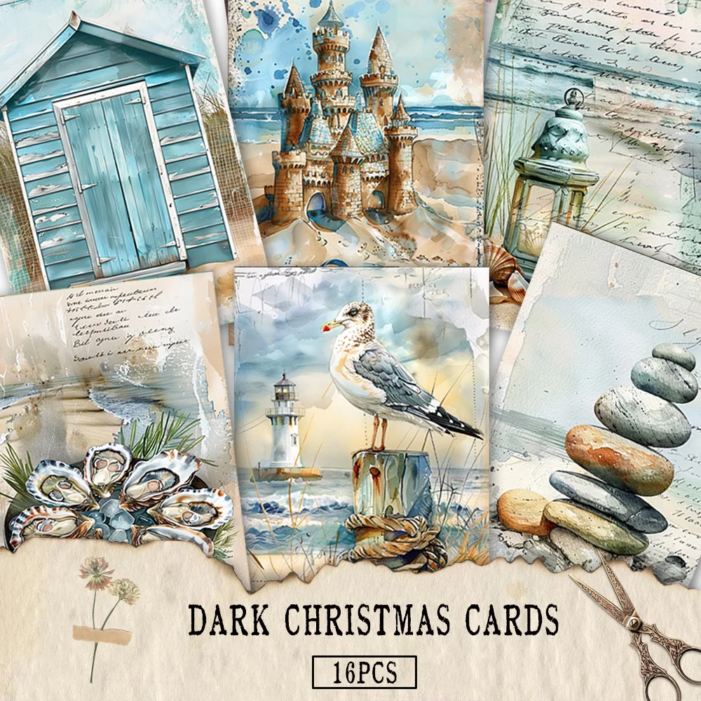 

16pcs Coastal Tranquility Postcards,New Year Gift, Christmas Gift,Living Room Decoration, Bedroom Decoration, High-Quality Cards