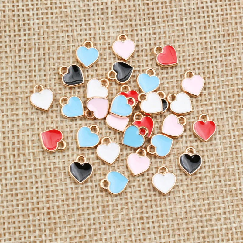 50PCS 6*8mm Alloy Metal Drop Oil Small Heart Charms KC Gold Pendant For DIY Bracelet Necklace Jewelry Making Findings