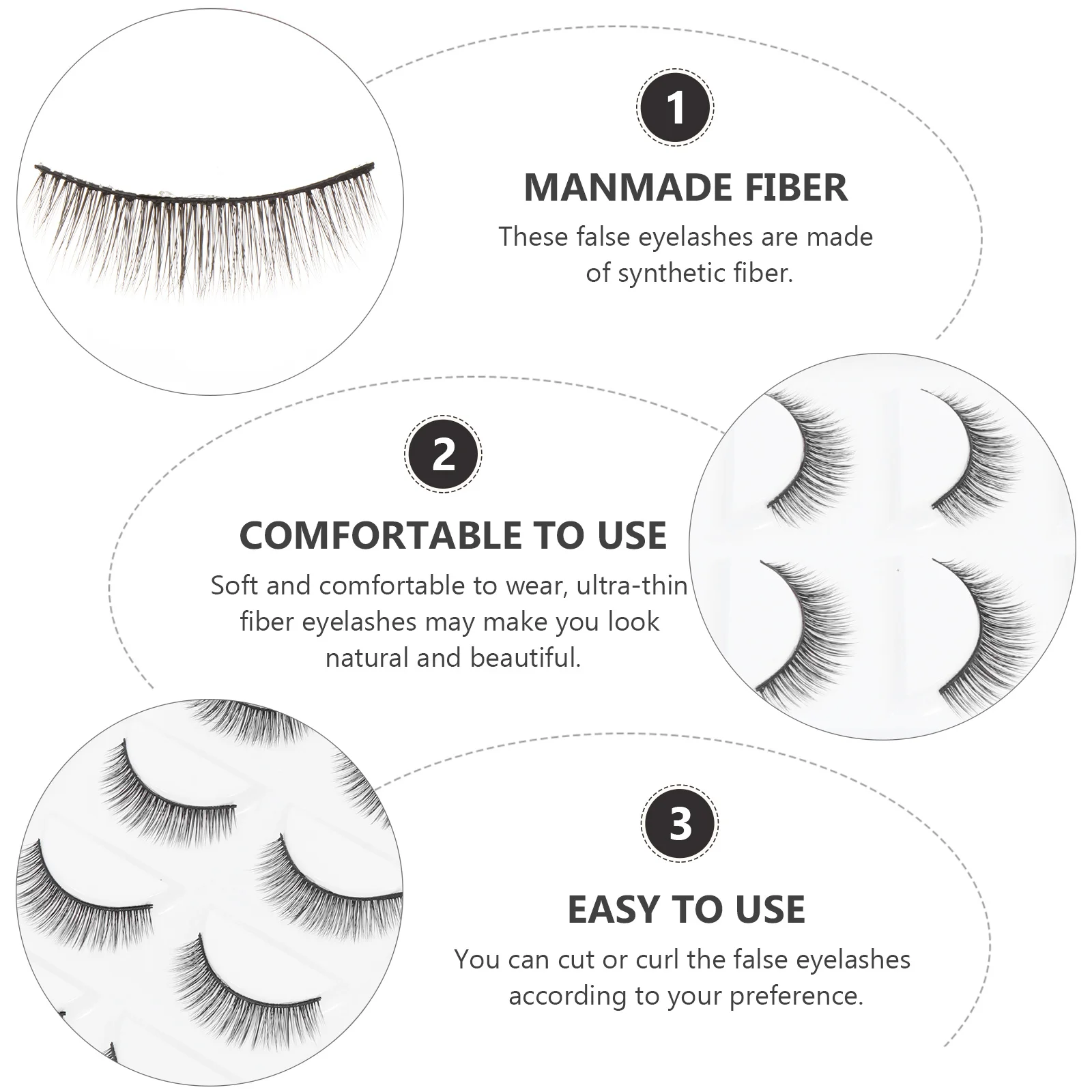 

5Pairs False Eyelash Natural Look 3D Fiber Makeup Lashes Reusable Curly Eye Extension for Daily Party Wear