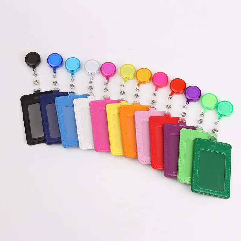 فتحات بطاقة متعددة تصريح العمل معرض حامل بطاقة الهوية حامل شارة PU مع شارة بكرة تمرير غطاء بطاقة العمل العلامة #2