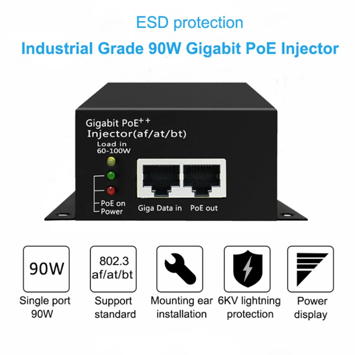 90W Hi-Power Gigabit POE++ Injector(Af/At/Bt) POE Power Supply for IP Camera AP US PLUG