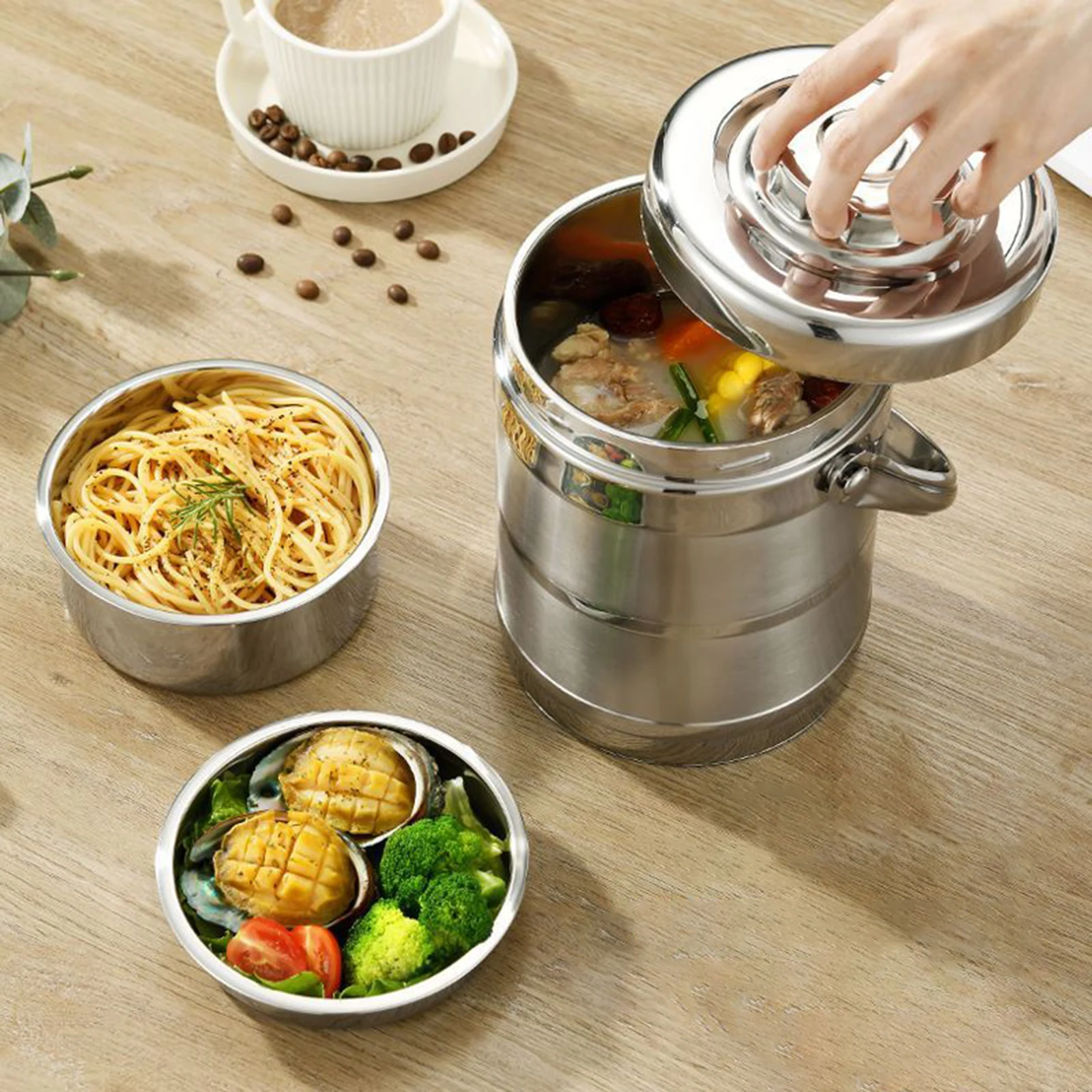 Thickened Stainless Steel Large Capacity Insulation Three-Layer Pot Bento Box Portable Leak-Proof Food Storage Container