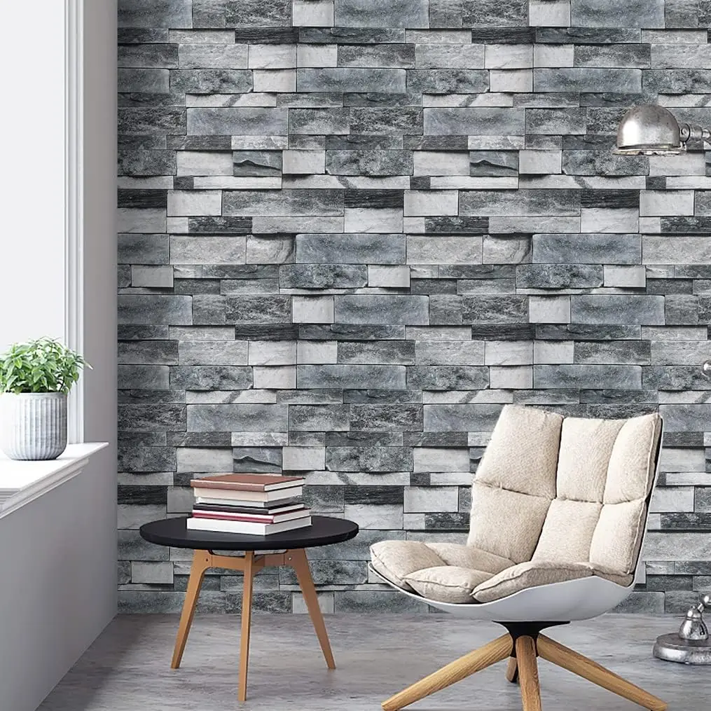 

1 Roll of Gray Brick-patterned Waterproof Home Decor Stickers for Living Room and Bedroom TV Background Walls, Countertops.