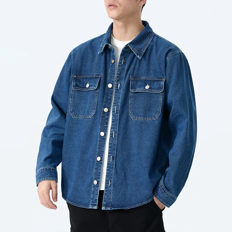 Spring New Vintage Denim Jacket Workwear Loose Long-sleeved Shirt Spring Autumn Top Shirt Cardigan Fashion Simple Men's Clothing