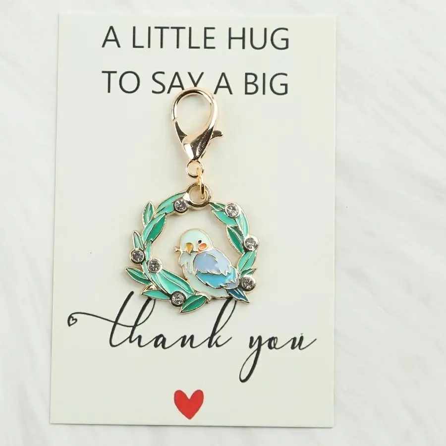 1/5/10/20/50/100pcs 2D Flat - 1/2 2D Cute Wreath Bird Keychain Pendant, with Thank You Card, Animal Theme Design - Stylish Bag A
