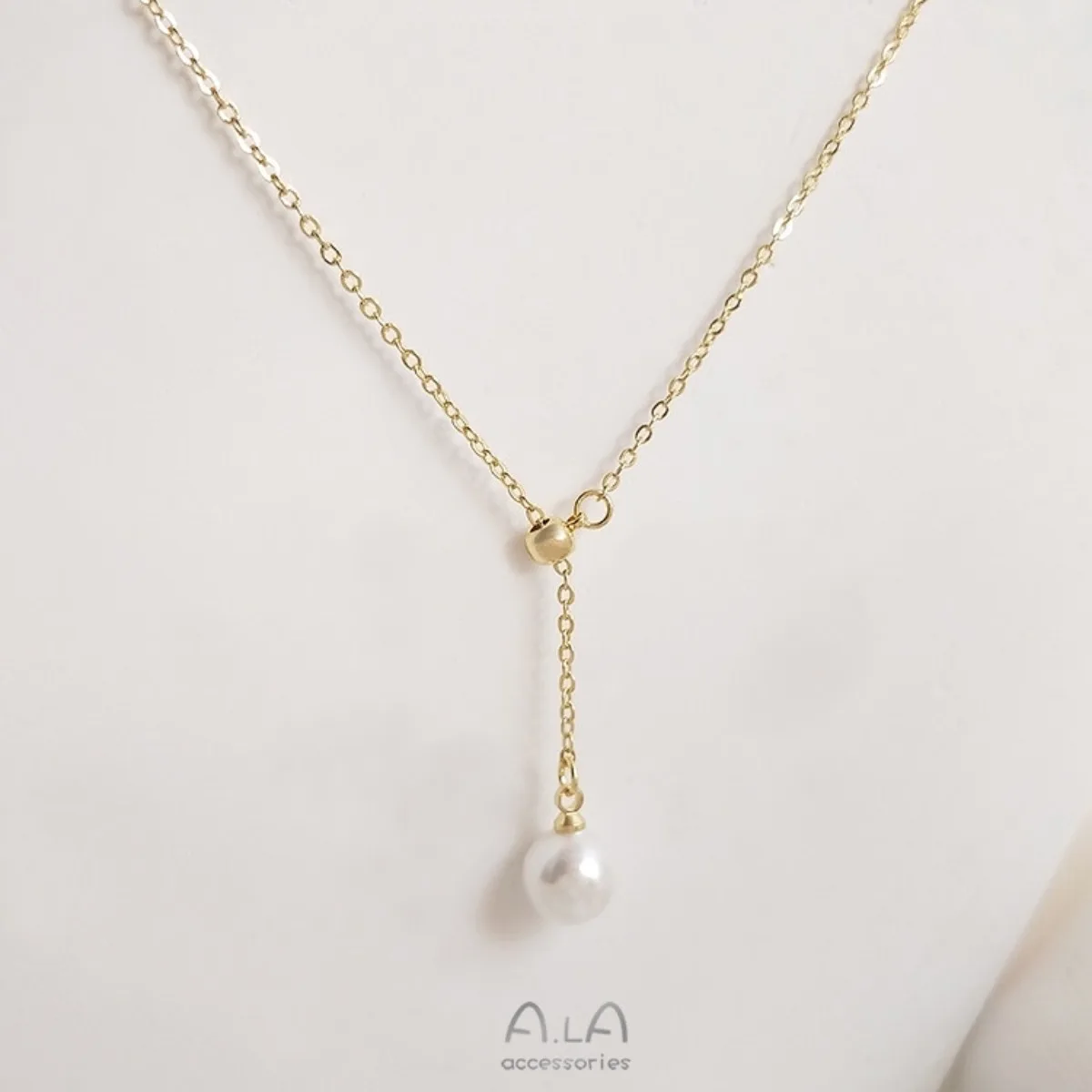 

14K Gold-plated With Rubber Beads Adjustable Y-shaped Half-hole Pearl Empty Holder Pendant Collarbone Chain DIY Simple Necklace
