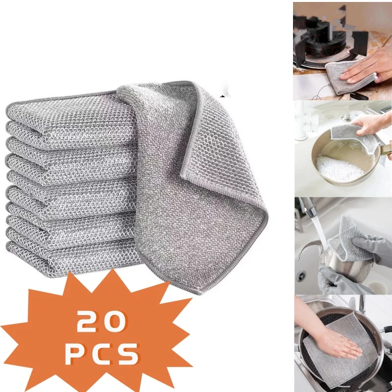 

20-1pcs Metal Wire Mesh Cleaning Pot Universal Kitchen Towels Sink Faucet Tea Stain Rag for Washing Dishes Scouring Pad Clean